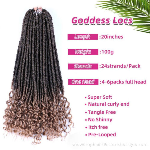 Julianna Synthetic Hair Extensions With Curly Ends Goddess Locs Crochet Hair Staight Faux Locs With Curly Goddess Faux Locs